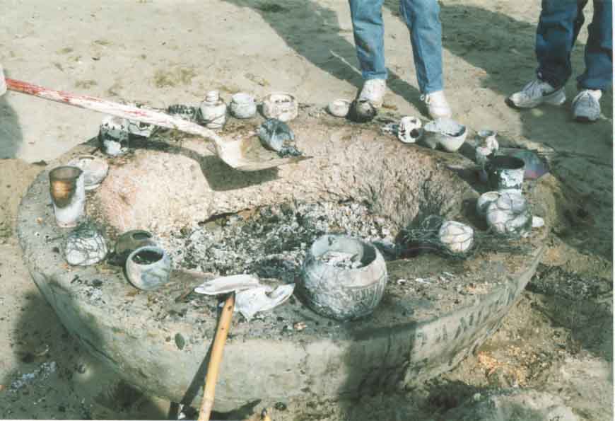 A shovel is also used to remove pottery, especially delicate pieces or pieces that may have cracked during the firing